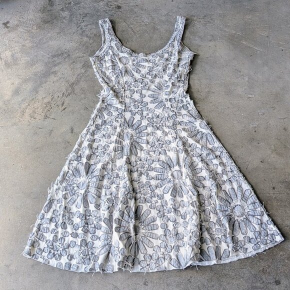 Alabama Chanin Gray White Floral Handstitched Mini Dress small - Picture 11 of 11